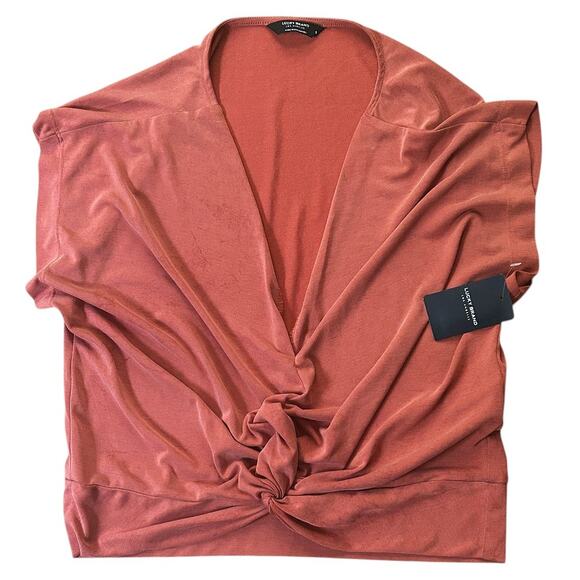 NWT Lucky Brand Sandwash Twist-Front V-Neck Tandori Spice Top Small - Picture 1 of 6